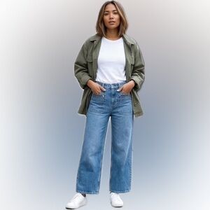 Zara High Rise Relaxed Straight Leg Utility Jeans